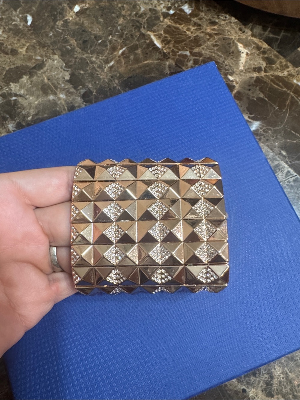 Swarovski Crystal Studded Pyramid Statement Wide Cuff Bracelet